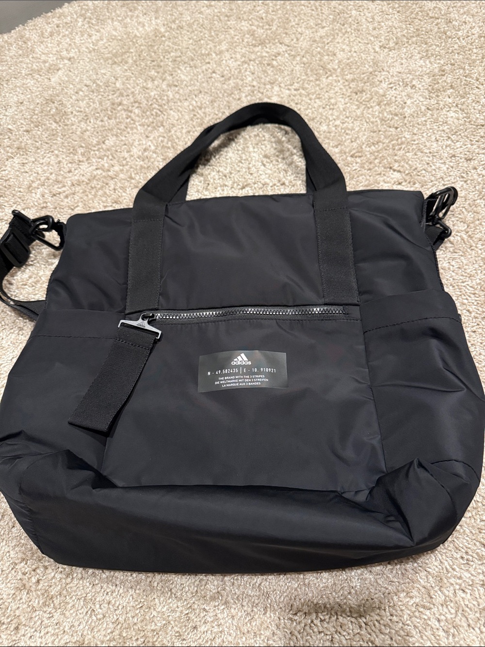 adidas Black Messenger Tote with Front Zip Pocket